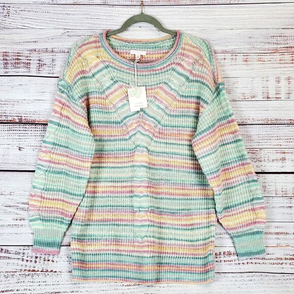 Lauren Conrad Rainbow Cable Knit Crochet Sweater Oversized Tunic Size M NWT - Picture 2 of 13
